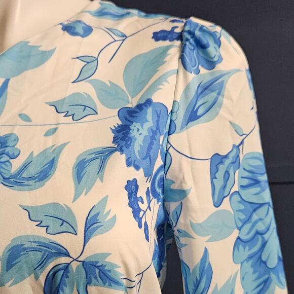Shein 1 Shoulder Long Sleeve White with Blue Floral Print Dress sz Small - Picture 5 of 5